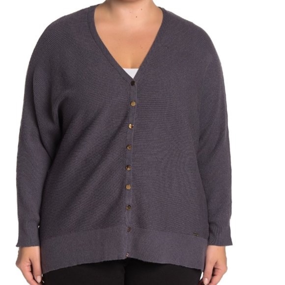 T Tahari Ottoman Rib Knit Cardigan (Plus Size) - Picture 3 of 3